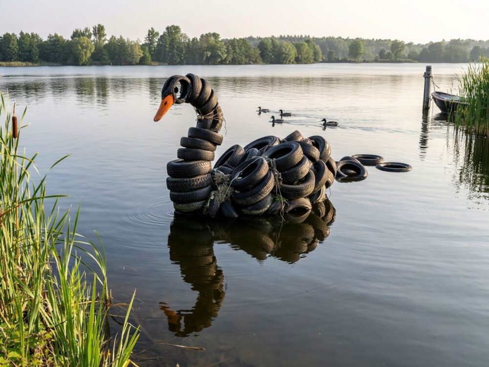 Łabędź z recyklingowanej opony